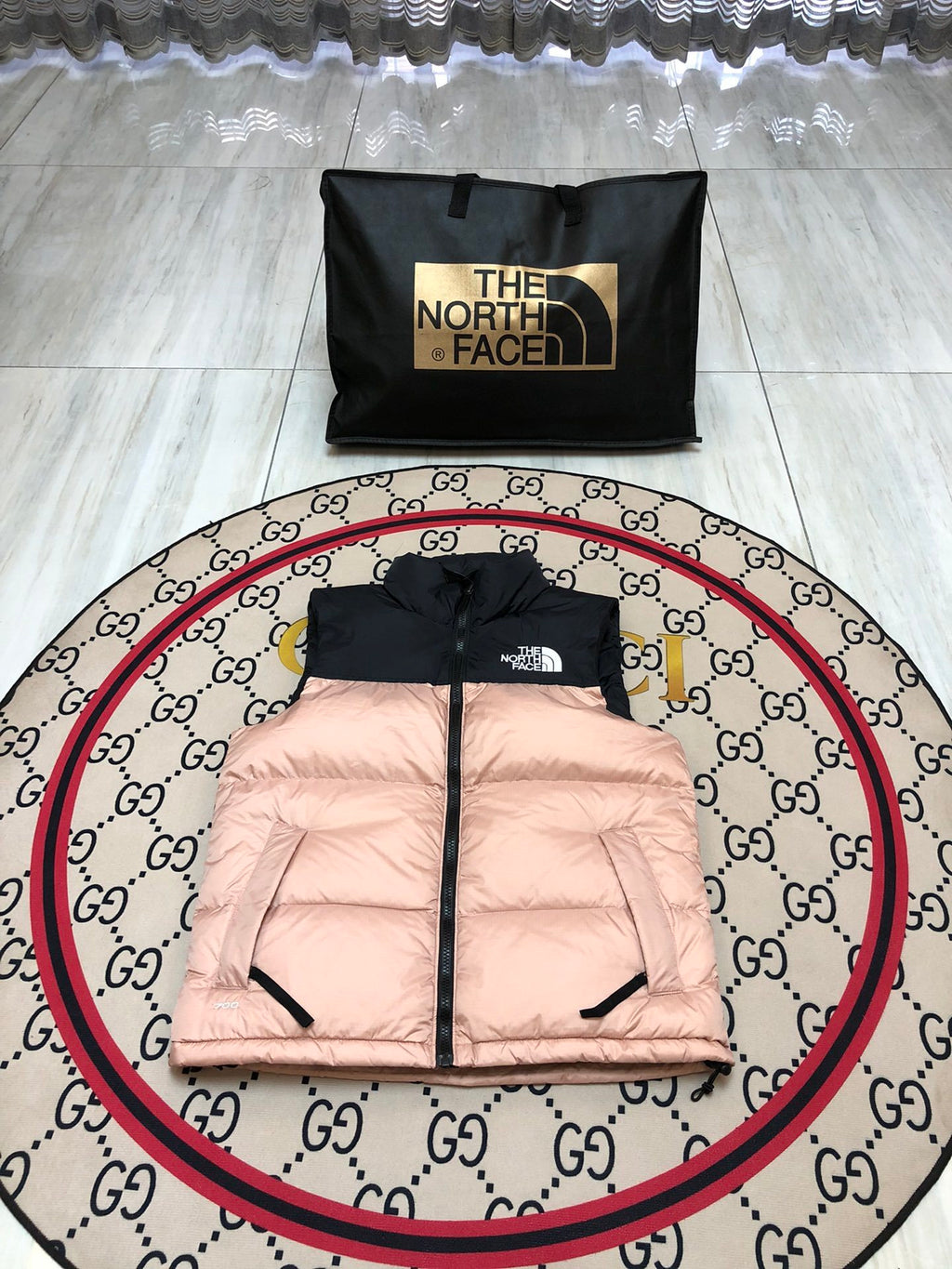 The North Face Pink & Black Nuptse Down Vest