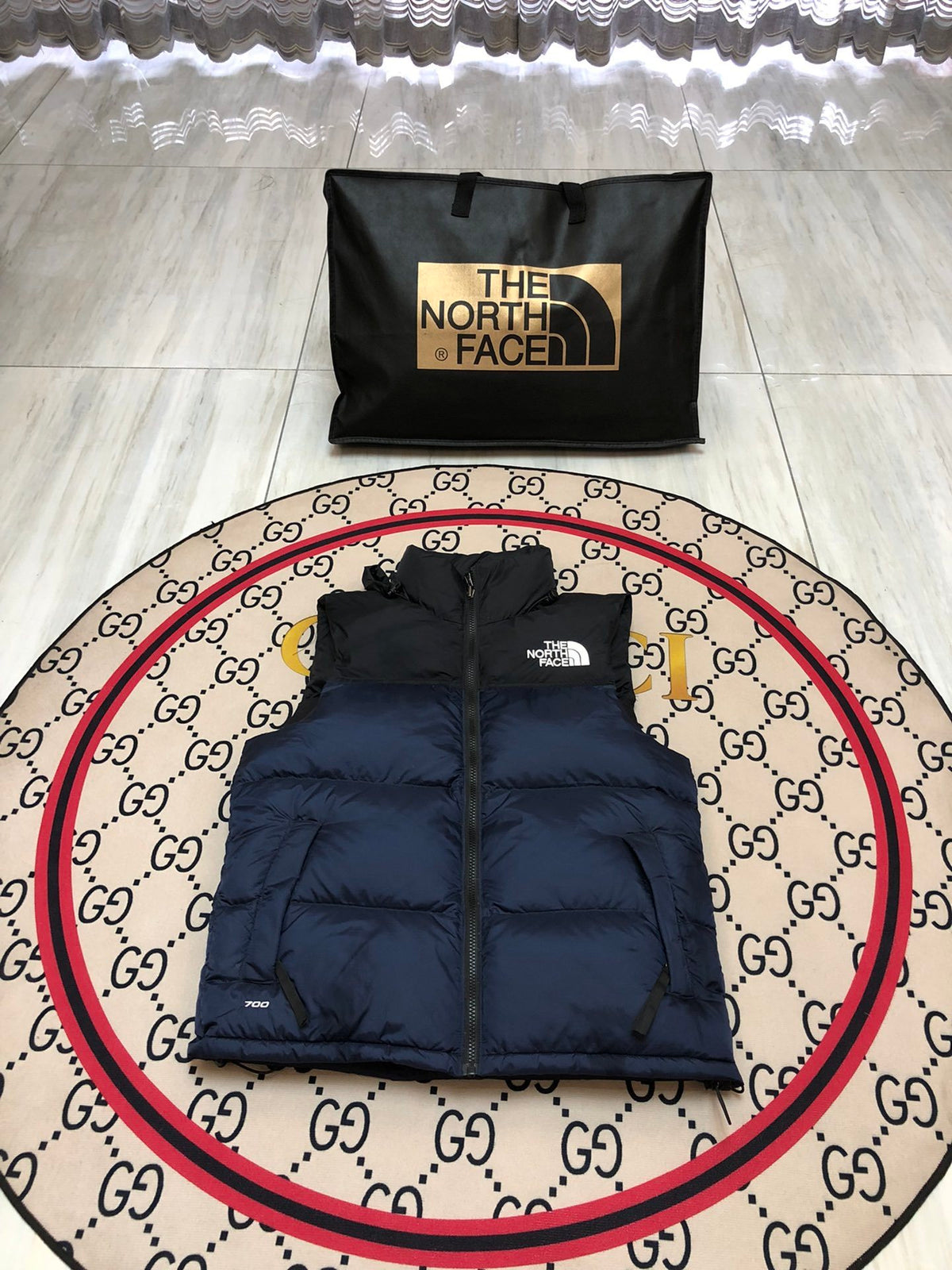 The North Face Navy Blue & Black Nuptse Down Vest