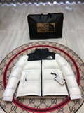 The North Face White 1996 Retro Nuptse Hooded Down Jacket – 700-Fill Black Colour-Block Wide-Baffle