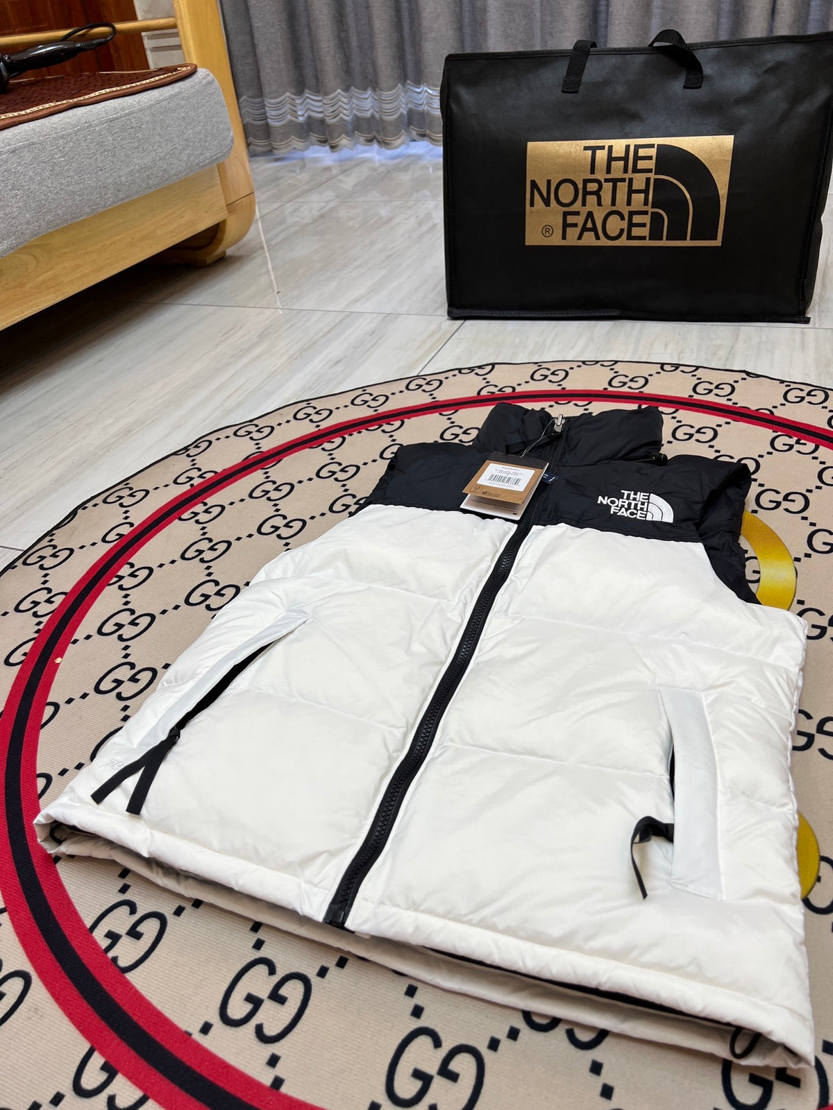 The North Face White & Black Nuptse Down Vest