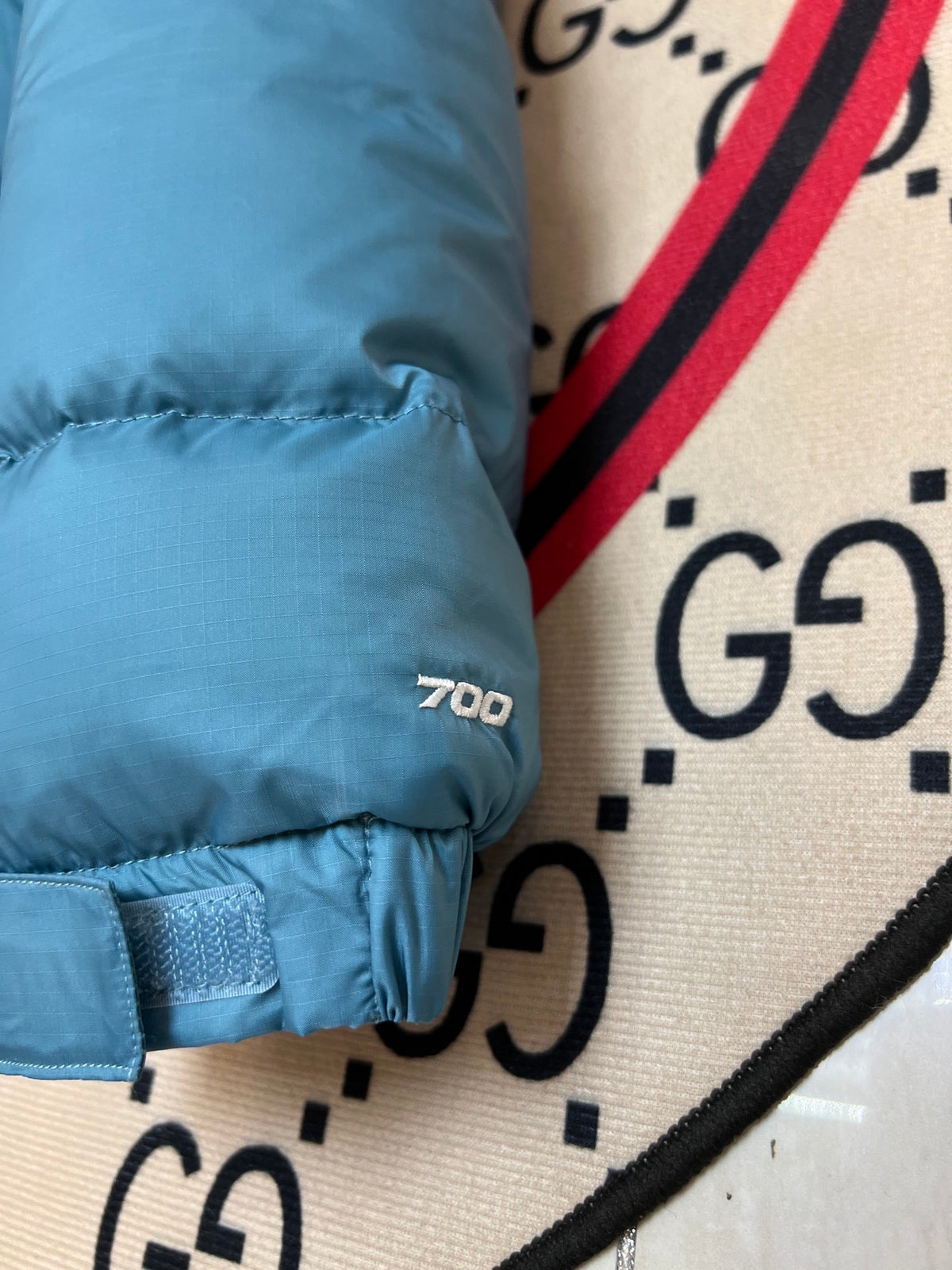 The North Face Teal Blue 1996 Retro Nuptse Down Jacket – 700-Fill Wide-Baffle Two-Tone Hoodless