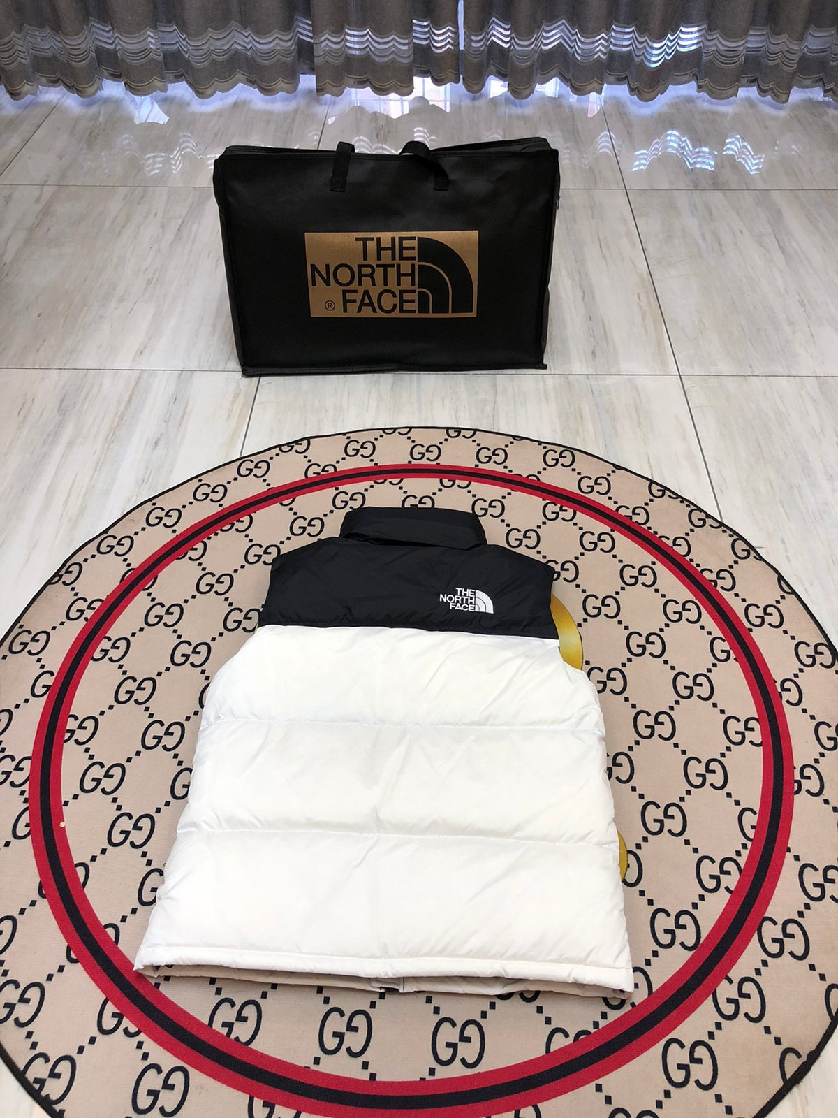 The North Face White & Black Nuptse Down Vest