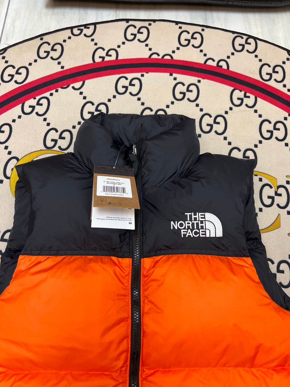 The North Face Orange & Black Nuptse Down Vest