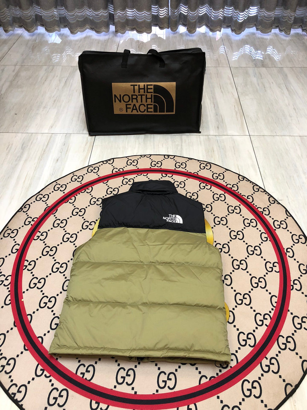 The North Face Olive Green & Black Nuptse Down Vest