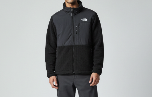 The North Face Black Denali Fleece Jacket – Polartec Softshell Panel Stand Collar Zip Pockets
